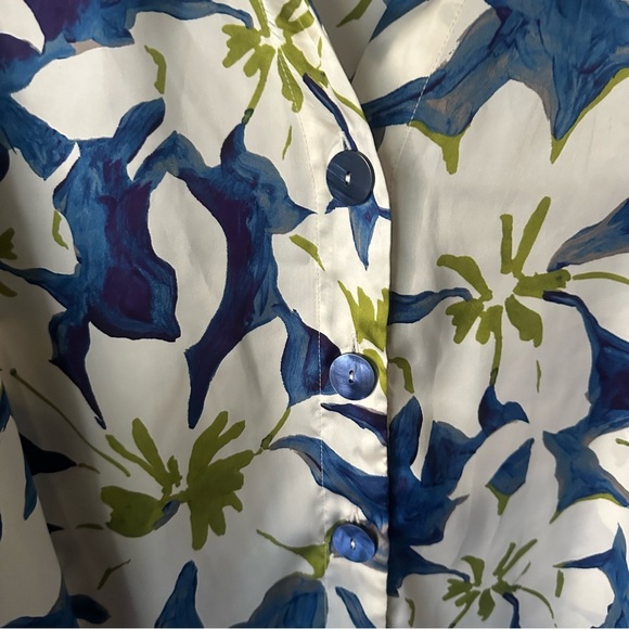 Zara Floral Button Down Oversize Shirts in White and Blue Size M - Picture 5 of 10